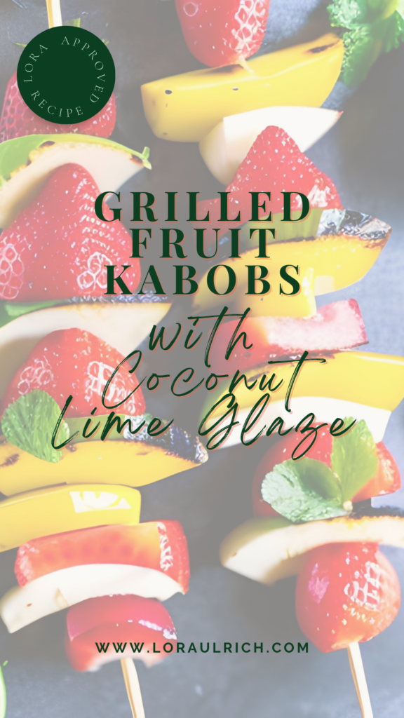 Photo of grilled fruit kabobs with coconut lime glaze as part of healthy crowd pleasing bbq swaps 