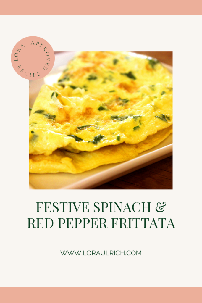 photo of a festive spinach and red pepper frittata