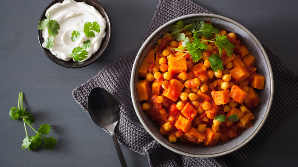 Curried Sweet Potato dish with yoghurt sauce