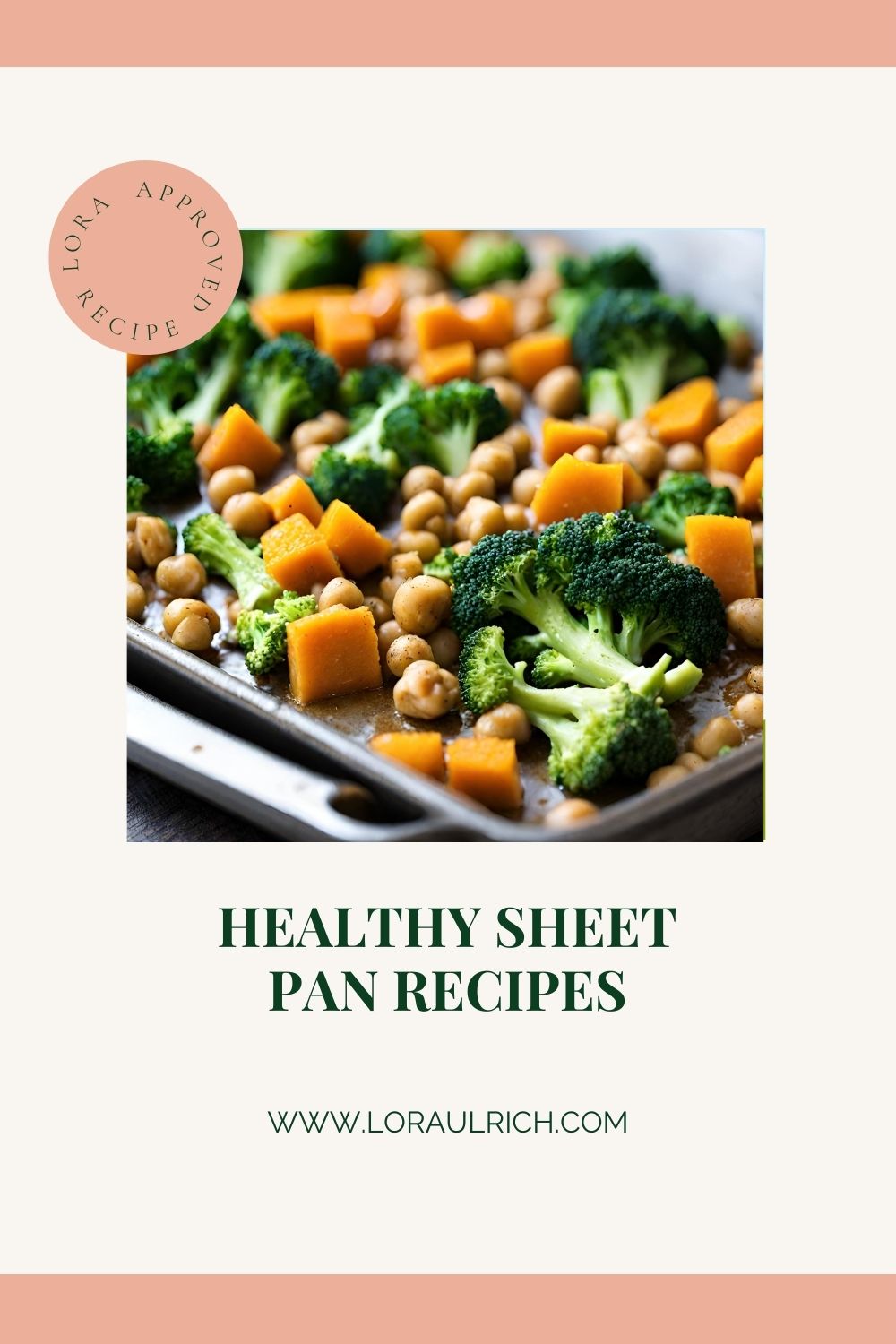 chickpeas, broccoli, and butternut squash as part of a healthy sheet pan recipe