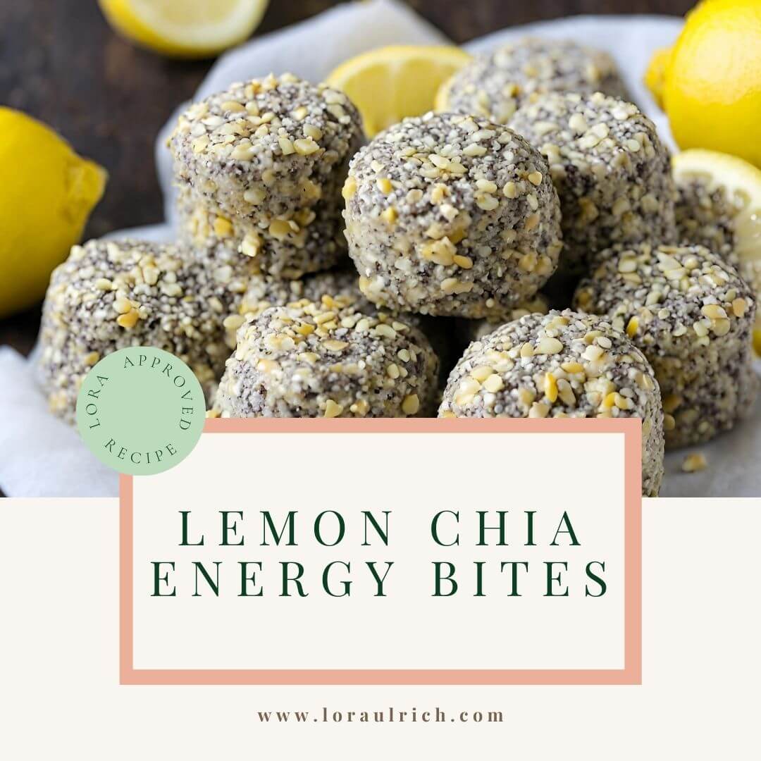 lemon chia energy bites stacked on parchment paper