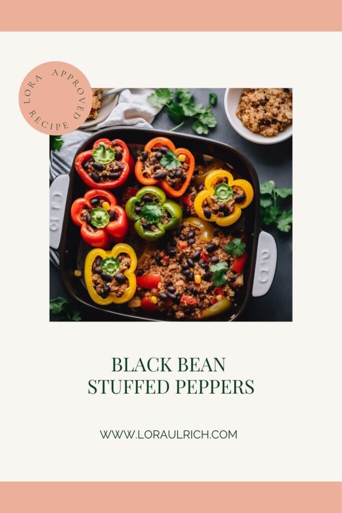 plate of vibrant black bean stuffed peppers