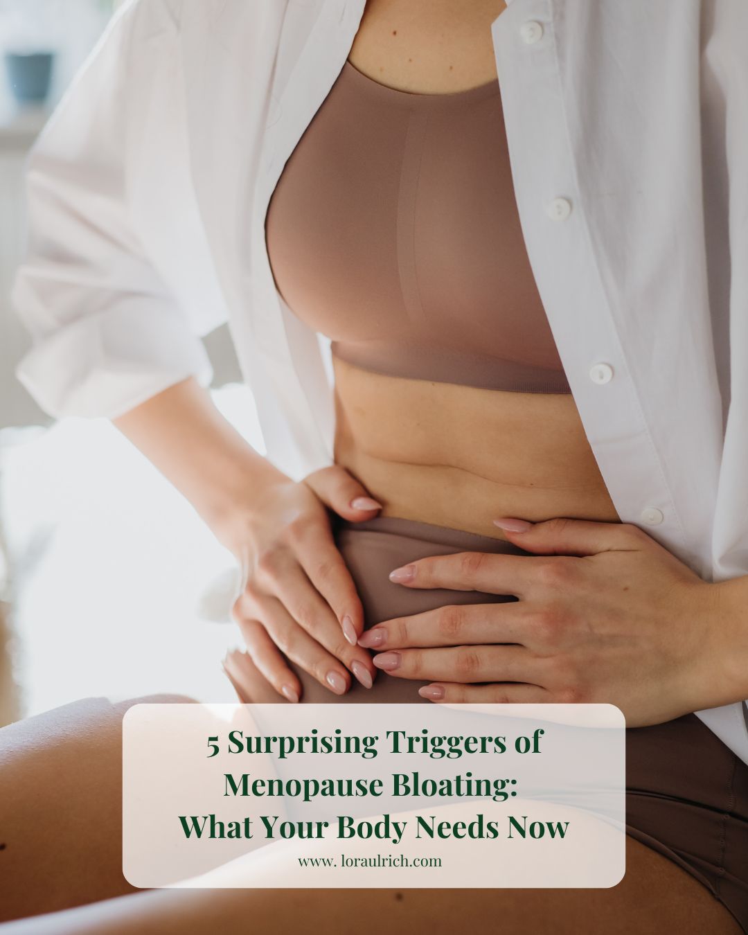 Woman experiencing abdominal discomfort, representing menopause bloating