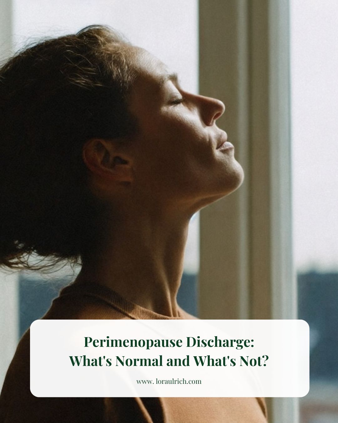 Midlife woman smiling outdoors in natural light, symbolizing confidence and wellness during perimenopause.