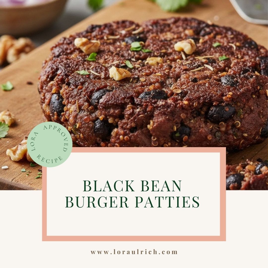 Cooked black bean burger patty with real ingredients high in protein
