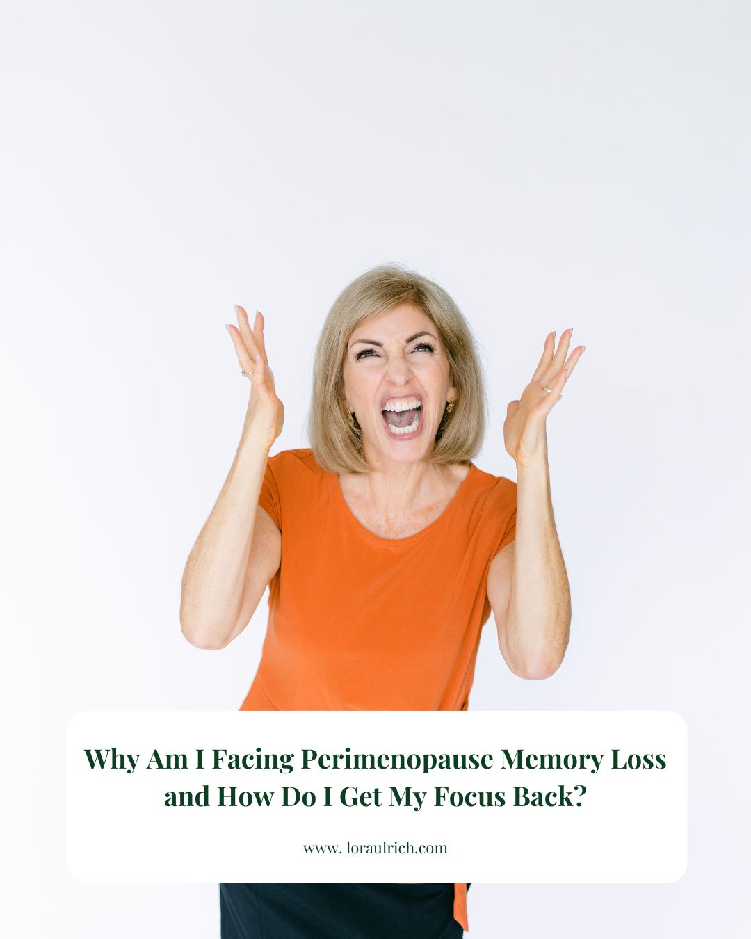 Frustrated midlife woman experiencing perimenopause brain fog and memory loss symptoms.