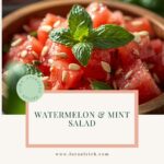A close-up shot of a watermelon and mint in a wooden bowl, a refreshing recipe for menopause.